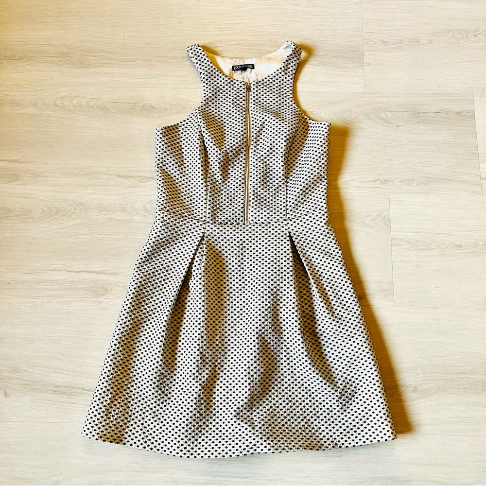 Express Women's Beige Black Polka Dot Racerback Fit and Flare Short Dress Size 2